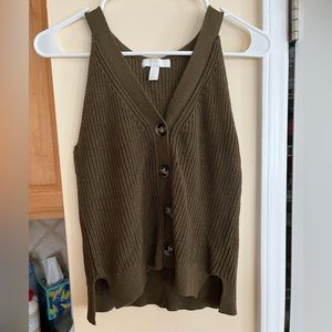 Olive green button down sweater knit top